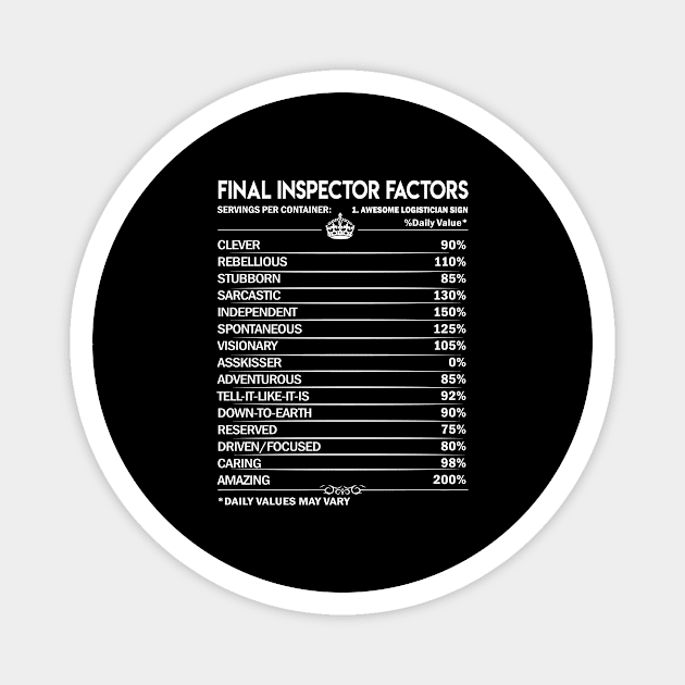 Final Inspector T Shirt - Final Inspector Factors Daily Gift Item Tee Magnet by Jolly358